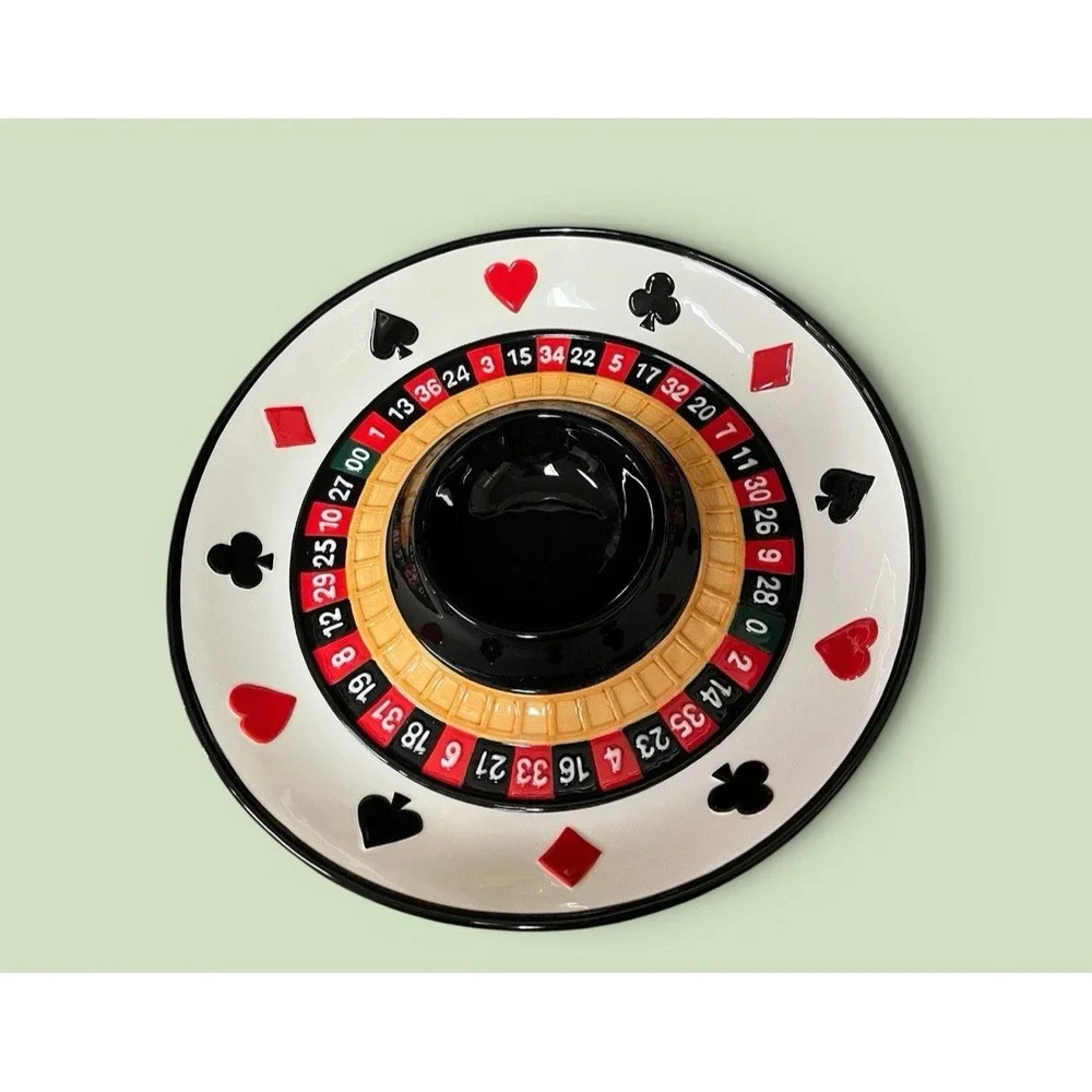 Fitz & Floyd Essentials Game Night Chip & Dip Vegetable Platter Bowl Roulette